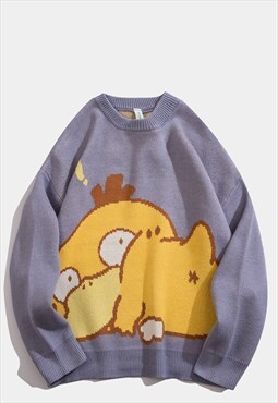 Pokemon print sweater grunge cartoon knitwear jumper in grey