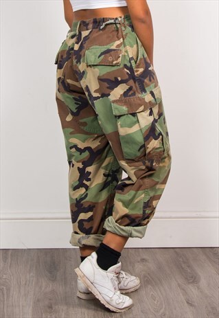 90'S VINTAGE CAMO ARMY STYLE CARGO PANTS GRUNGE TROUSERS