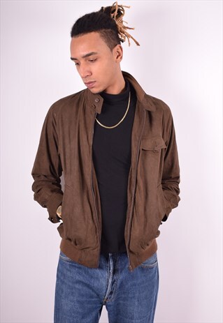 MENS VINTAGE FAUX LEATHER JACKET MEDIUM BROWN 90'S
