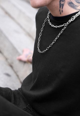 2 PACK 24" OVAL STEEL CURB NECKLACE CHAIN - SILVER
