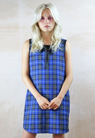 BLUE TARTAN PINAFORE BOW DRESS