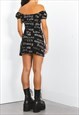 VINTAGE Y2K TEXT GRAPHIC OFF SHOULDER DRESS