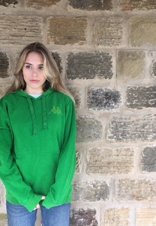 VINTAGE 90S KAPPA HOODIE GREEN MEDIUM