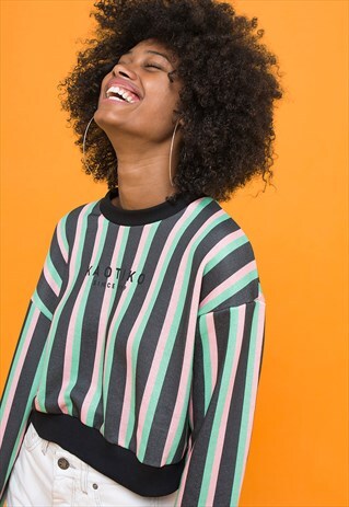 STRIPPED SWEATSHIRT "CREW PHOENIX" BLACK/GREEN/PINK