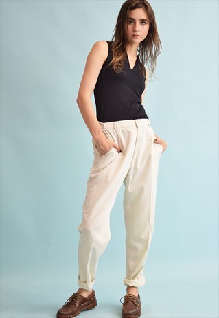 90'S RETRO CLASSY NEUTRAL TAPERED TROUSERS