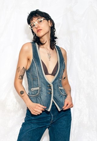 Vintage Y2K Grunge Denim Vest in Blue