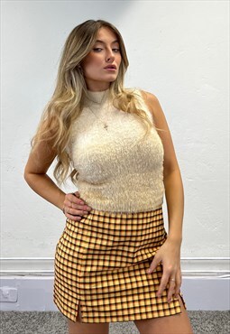 Vintage Yellow Plaid Checked Mini Skirt