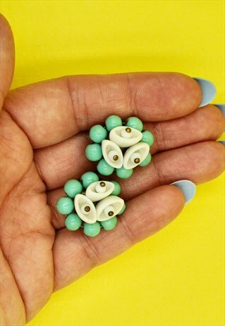 50S BLUE & WHITE EARRINGS BOHO BEAD VINTAGE JEWELLERY