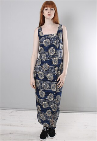 VINTAGE 90S FLORAL PATTERNED BUTTON MAXI FESTIVAL DRESS