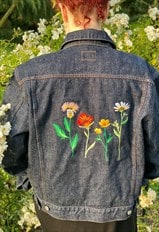 Vintage Denim Reworked Flower Embroidery Y2K Jean Jacket  
