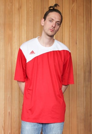 VINTAGE 1990S RED AND WHITE ADIDAS T-SHIRT