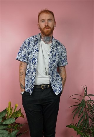 VINTAGE 1990S BLUE HAWAIIAN SHORT SLEEVED SHIRT