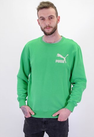 VINTAGE PUMA SWEATER IN MEDIUM GREEN