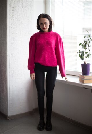 VINTAGE 80'S HOT PINK KNITTED JUMPER