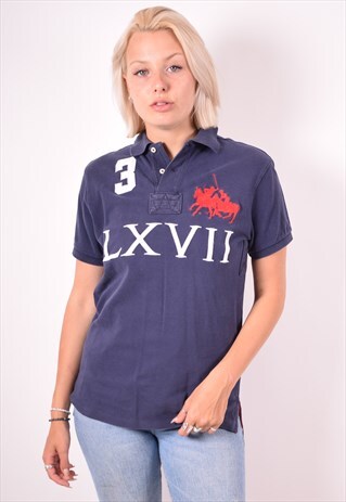 POLO RALPH LAUREN WOMENS VINTAGE POLO SHIRT MEDIUM BLUE 90S
