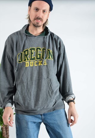 VINTAGE USA OREGON DUCKS HOODIE IN GREY