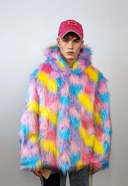 Hooded marshmallow faux fur jacket unicorn coat raver bomber