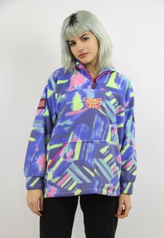VINTAGE 90S PATTERNED FLEECE HALF ZIP JUMPER