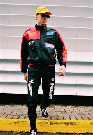RARE VINTAGE 90S BLACK PATCH RACING JACKET