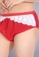SHEER RED LACE GEORGETTE KNICKER FULL BUM PANTIES UNDERWEAR