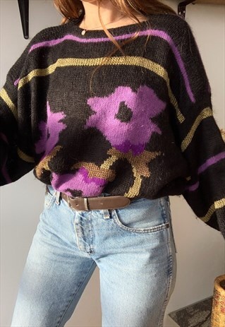 VINTAGE 80S FLORAL GRAPHIC PATTERN KNIT PARISIAN SOFT JUMPER