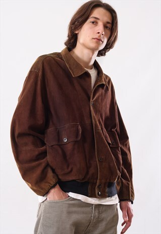 80S VINTAGE MEN MASSIMO OSTI HARRINGTON LEATHER JACKET SUEDE