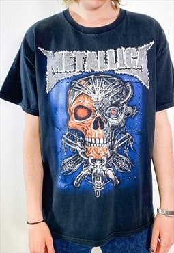 Vintage 90s METALLICA skull blue printed t-shirt 