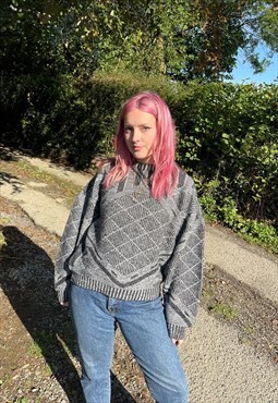 Vintage Knitted Abstract Patterned Grandad Jumper