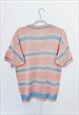 90S PINK BLUE PASTEL STRIPE KNIT MINIMALIST SHORT SLEEVE TOP