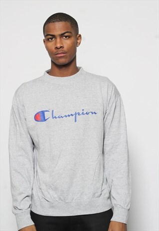 VINTAGE CHAMPION LONG SLEEVED LOGO T-SHIRT GREY