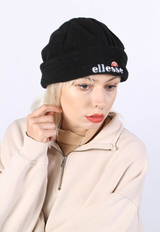 VINTAGE ELLESSE BEANIE FLEECE CAP HAT BLACK