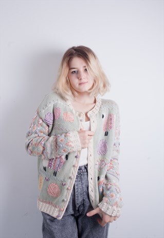 VINTAGE PASTEL POMPOM CARDIGAN