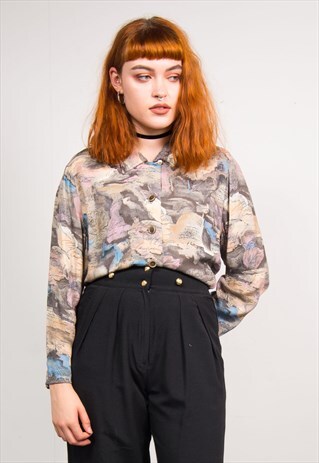 VINTAGE 90'S PASTEL FLORAL PRINT LONG SLEEVE SHIRT BLOUSE