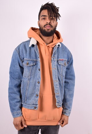 CARRERA MENS VINTAGE SHERPA DENIM JACKET MEDIUM BLUE 90'S