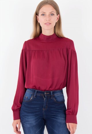 BURGUNDY POLO NECK LONG SLEEVES ELEGANT BODYSUIT