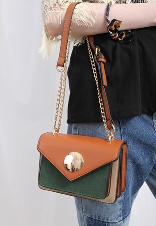 (KOREAN) COLOR BLOCKING HANDBAG WITH GOLD CHAIN