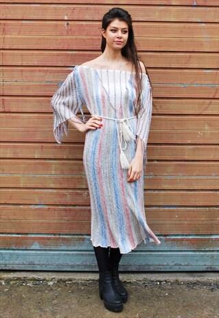 VINTAGE 70S FRINGED BARDOT DRESS