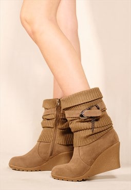 Bryony wedge heel slouchy ankle boots in khaki