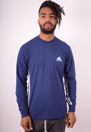 ADIDAS MENS VINTAGE TOP LONG SLEEVE MEDIUM BLUE 90S