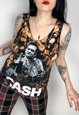 Reworked acid Wash johnny cash distressed band Shirt