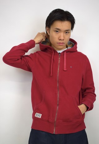 VINTAGE 90S TOMMY HILFIGER RED ZIP HOODIE