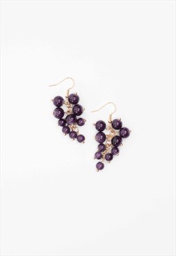 New Gold Tone And Purple Beaded Dangly Earrings