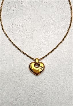 Christian Dior Necklace Gold Heart Authentic Crystal Vintage