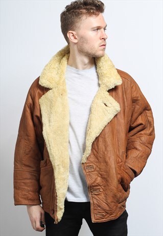 VINTAGE LEATHER AVIATOR FLEECE SHEEPSKIN JACKET