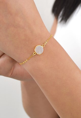 PORTIA 14K GOLD FILLED HANDMADE CHAIN DRUZY CHARM BRACELET