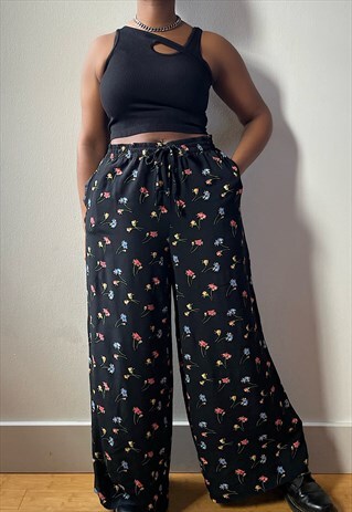 VINTAGE Y2K FLORAL WIDE LEG PANTS (XL/1X)