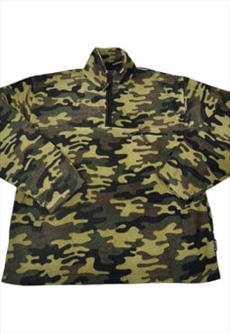 Vintage Fleece 1/4 Zip Camouflage Pattern Green Medium