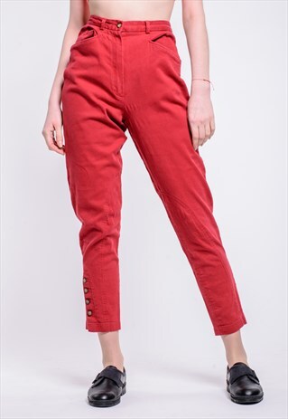 VINTAGE RED HIGH WAIST RETRO DENIM CROP JEANS