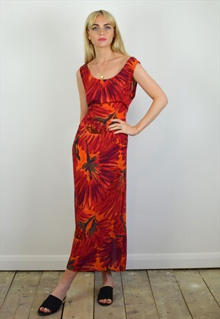 VINTAGE 90S RED SUMMER MAXI SHIFT DRESS