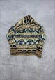 VINTAGE KNITTED CARDIGAN ABSTRACT PATTERNED GRANDAD SWEATER